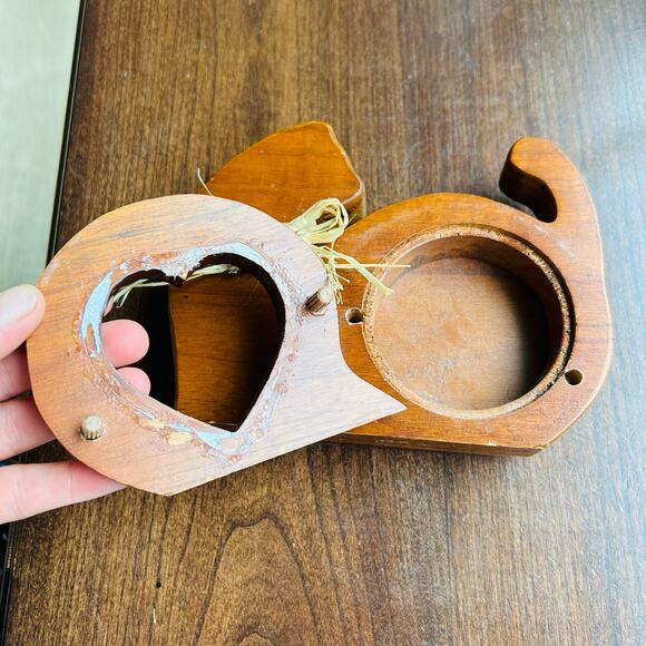 Vintage Wooden Carved Cat Potpourri Holder Picture Frame 5 1/4"X 6 3/4" - Picture 9 of 11